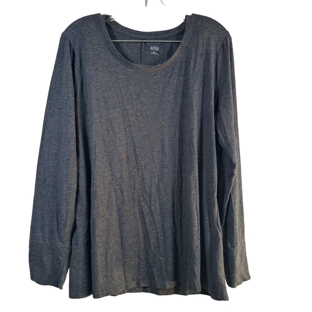 ana A New Approach Charcoal Gray Long Sleeve Scoop Neck Top XL Cotton Modal